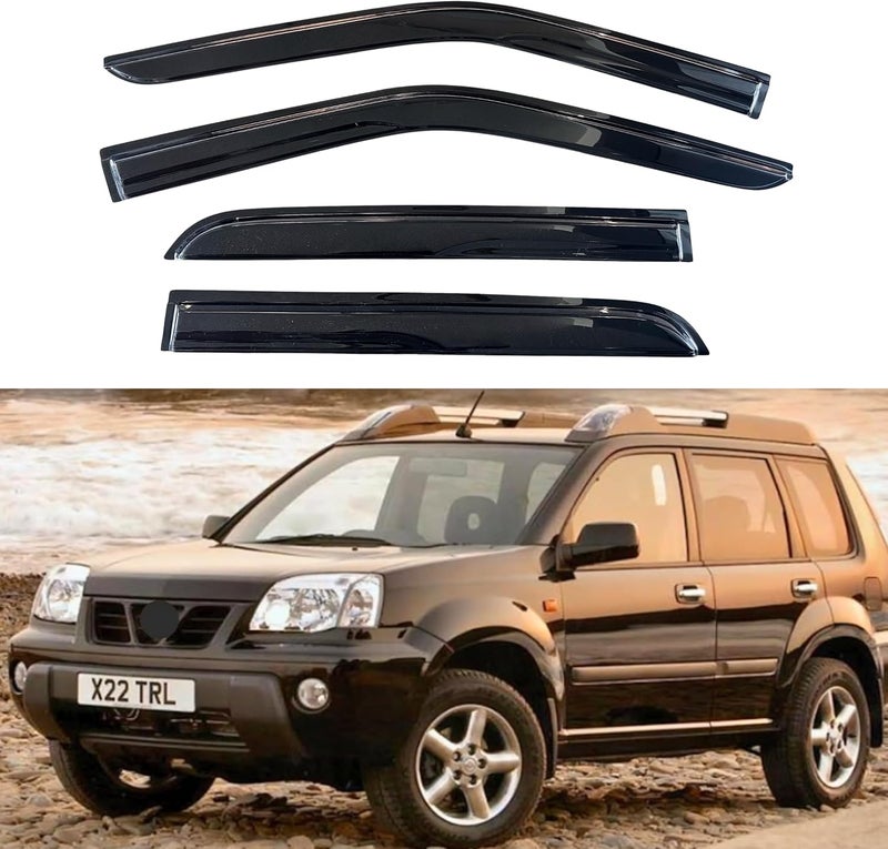 KPY Window Visor Compatible with Nissan X-Trail 2000-2007, 4PC Rain Guard Side Window Vent Deflectors Tape-On Mugen Style, 2000 2001 2002 2003 2004 2005 2006 2007 - Image 1